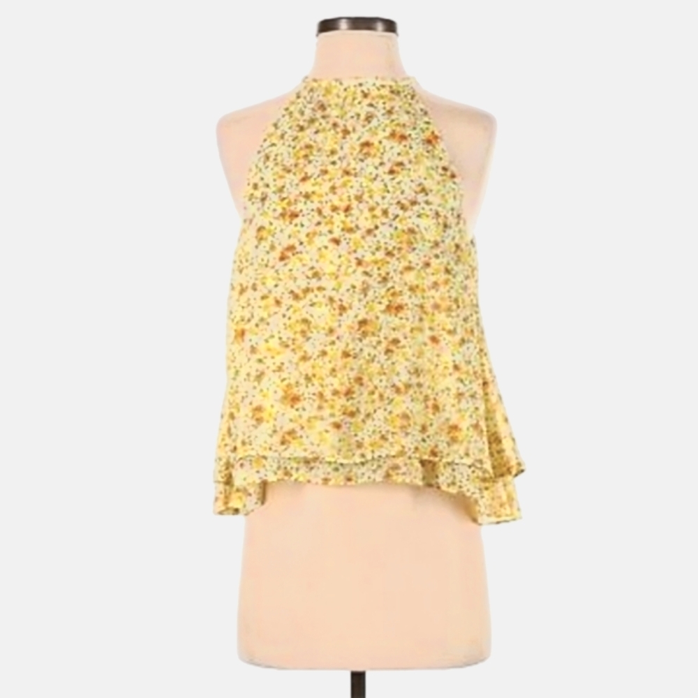 Zara Yellow halter style flowing top with yellow Floral Pattern size s - Picture 3 of 5